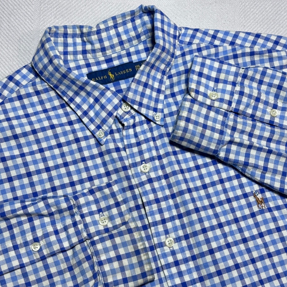 Ralph Lauren Button Down Shirt Mens 2XL Gingham Check Long Sleeve Blue White